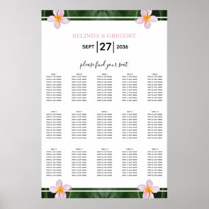 Pink Frangipani Plumeria Wedding Seating Chart