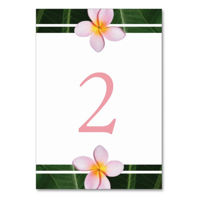Pink Frangipani Plumeria Wedding Table Number (Front)