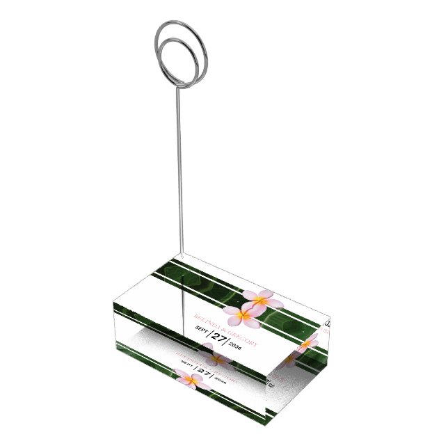 Pink Frangipani Plumeria Wedding Table Number Place Card Holder (Corner)