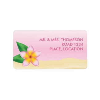 Pink Frangipani Tropical Flower Beach Wedding Label