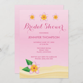 Pink Frangipani Tropical Flower Bridal Shower Invitation