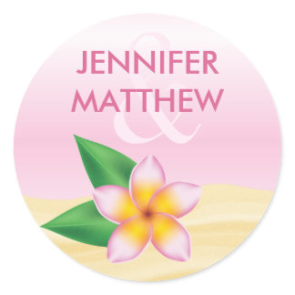 Pink Frangipani Tropical Flower Summer Wedding Classic Round Sticker