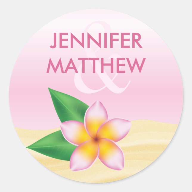 Pink Frangipani Tropical Flower Summer Wedding Classic Round Sticker (Front)