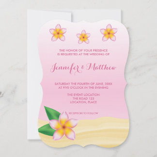Pink Frangipani Tropical Flowers Beach Wedding Invitation