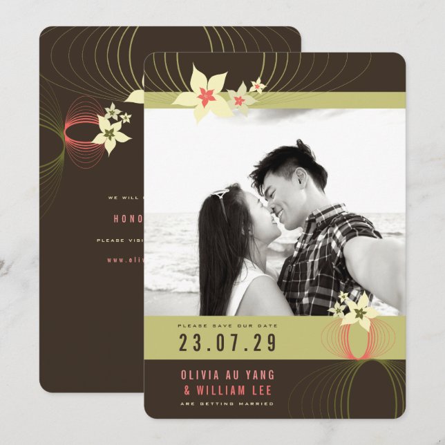 Pink Frangipani Tropical Wedding Save the Date Invitation (Front/Back)