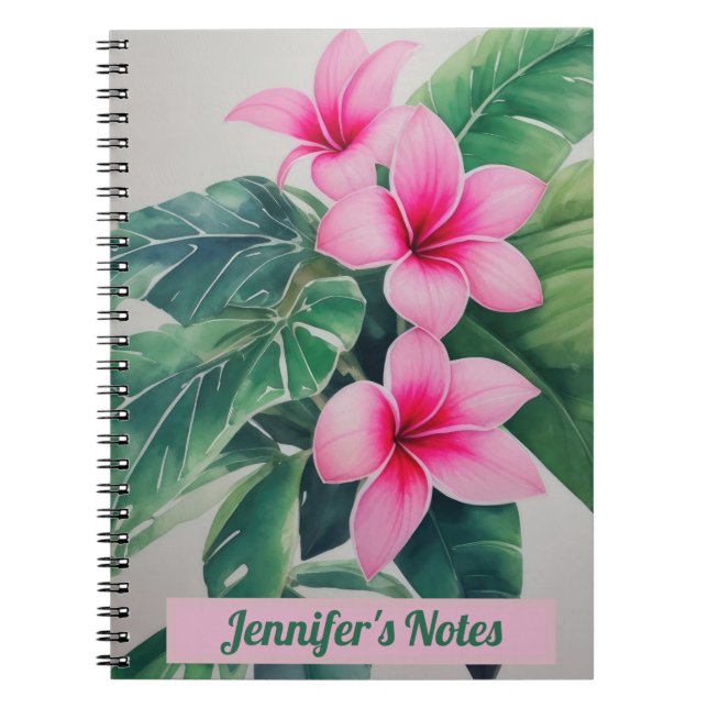 Pink Frangipani Watercolor Personalized Notebook (Front)