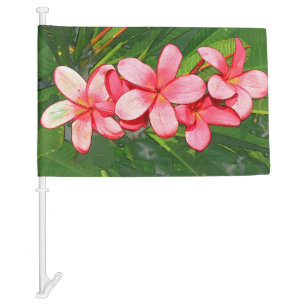 Pink frangippi car flag