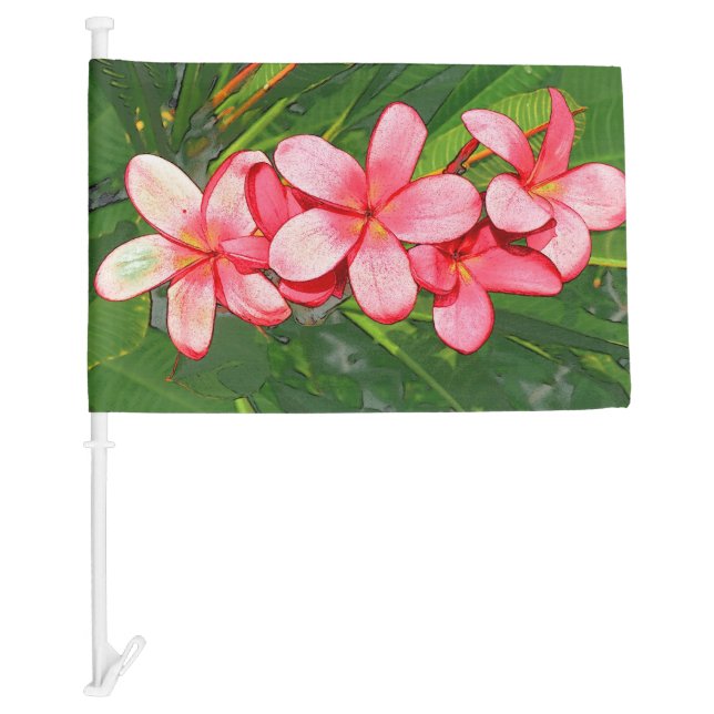 Pink frangippi car flag (Front)