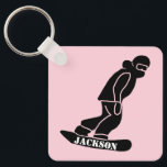 Pink Freeride Snowboarder Snowboarding Stencil Keychain<br><div class="desc">Modern minimalist black and white snowboarder stencil illustration on a keychain</div>