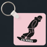 Pink Freeride Snowboarder Snowboarding Stencil Keychain<br><div class="desc">Modern minimalist black and white snowboarder stencil illustration on a keychain</div>
