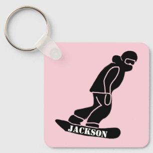 Pink Freeride Snowboarder Snowboarding Stencil Keychain