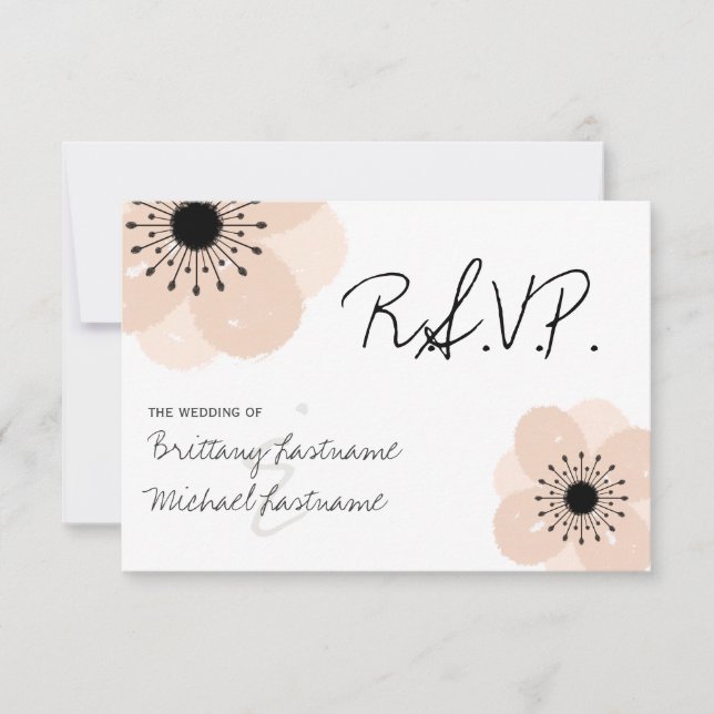 Pink French Anemone Wedding RSVP (Front)