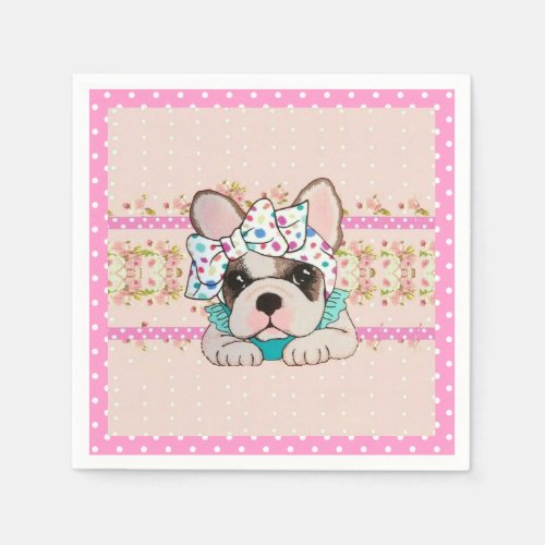 Pink French Bulldog Napkins