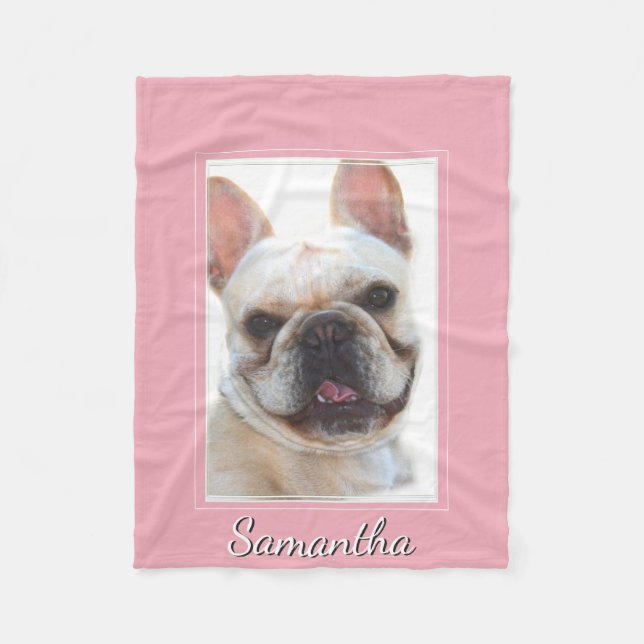 Pink French Bulldog personalized fleece blanket (Front)