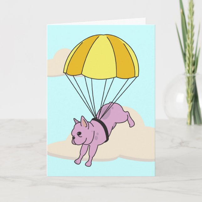 Pink French Bulldog Umbrella Fun Thank You Card (Front)