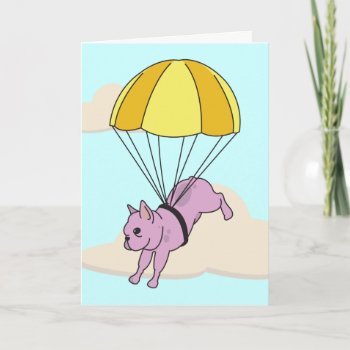 Pink French Bulldog Umbrella Fun Thank You Card by paper_robot at Zazzle