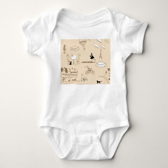 Pink French: Chic Pattern Design. Baby Bodysuit (Front)