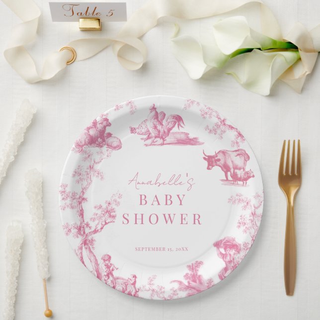 Pink French Country Farm Animal Girl Baby Shower Paper Plates (Wedding)