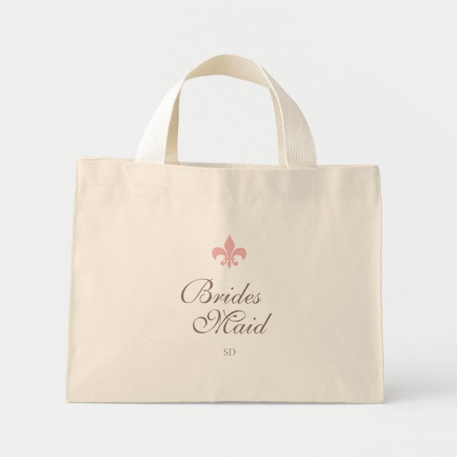 Pink French Fleur de Lis Bridesmaid Initial Mini Tote Bag (Front)