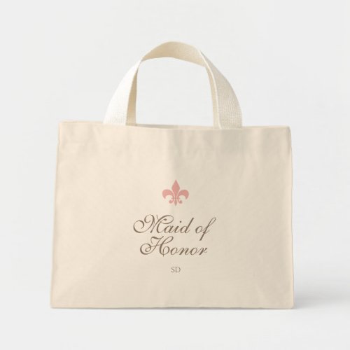 Pink French Fleur de Lis Maid of Honor Initial  Mini Tote Bag