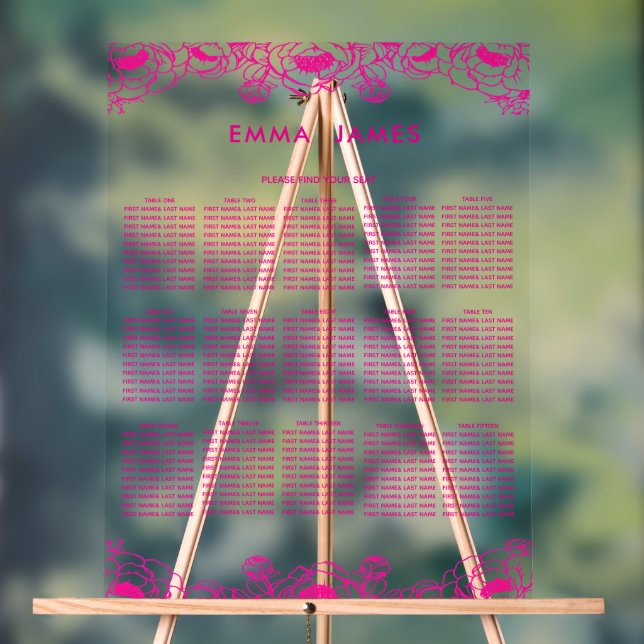 pink French  floral garden wedding seating chart (Neutral)