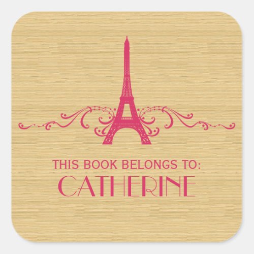 Pink French Flourish Bookplate Stickers