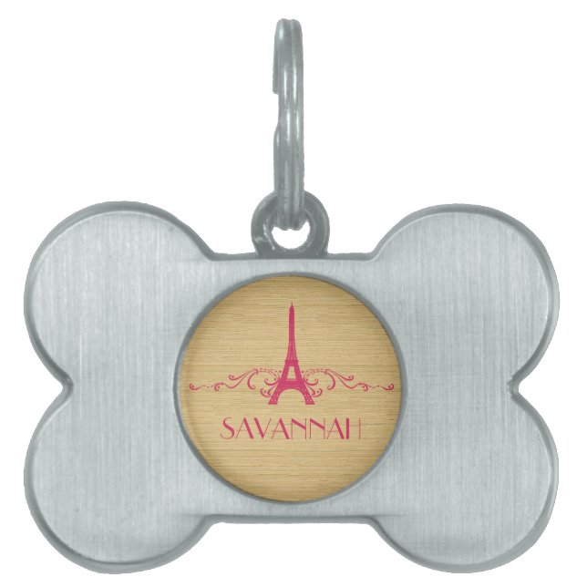 Pink French Flourish Pet Tag (Front)