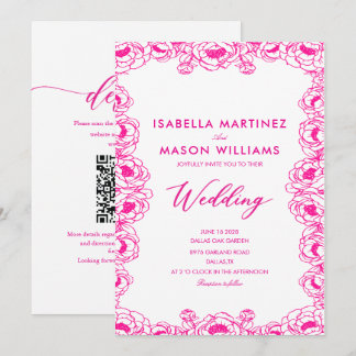 pink French flowers minimal classic wedding Invitation