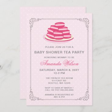 Pink French Macaron Baby Shower Tea Party Invites
