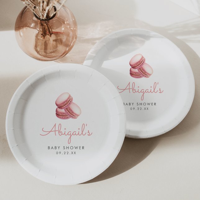Pink French Macaron Cookies Girls Baby Shower Paper Plates (Creator Uploaded)