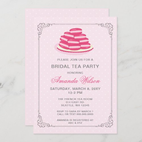 Pink French Macaroon Bridal Tea Party Invitation