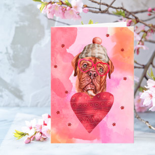 Pink French Mastiff Valentine's Day Gift Dog Card
