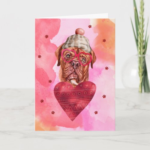 Pink French Mastiff Valentines Day Gift Dog Card