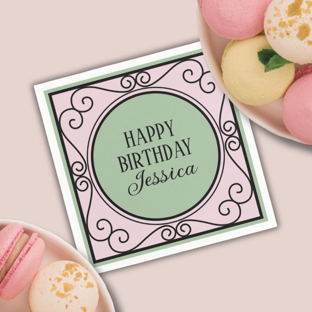 Pink French Paris theme girl Birthday Paper Napkin (Parisian theme Birthday paper napkin)