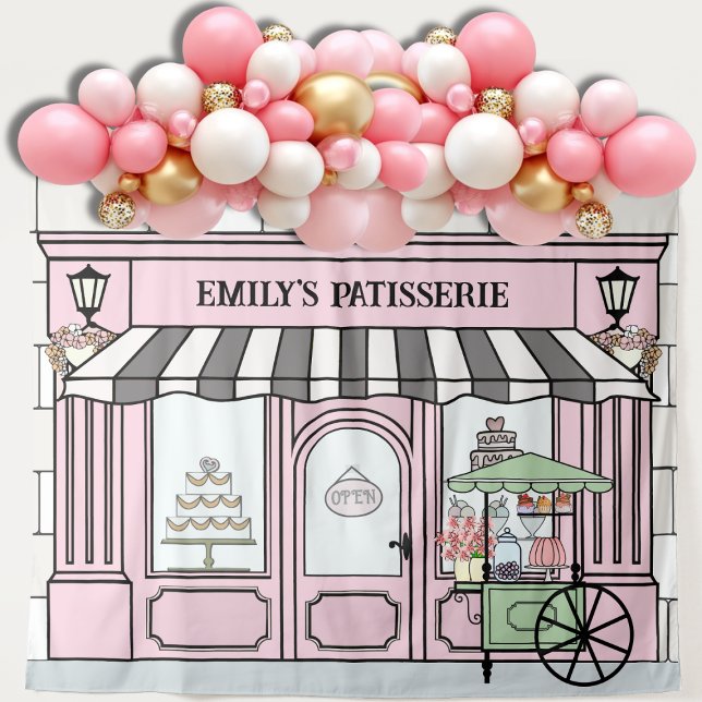 Pink French Parisian theme Girls Birthday Backdrop (Parisian Patisserie Photobooth backdrop)