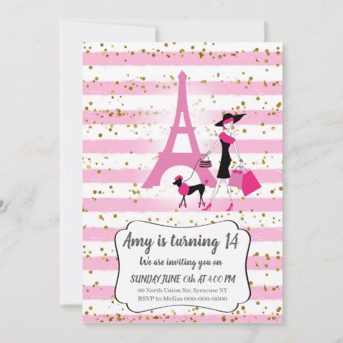 Pink French Party Invitations for girl