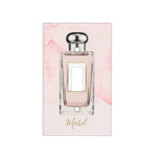 Pink French Perfume Bottle Chic Monogram Personal Light Switch Cover