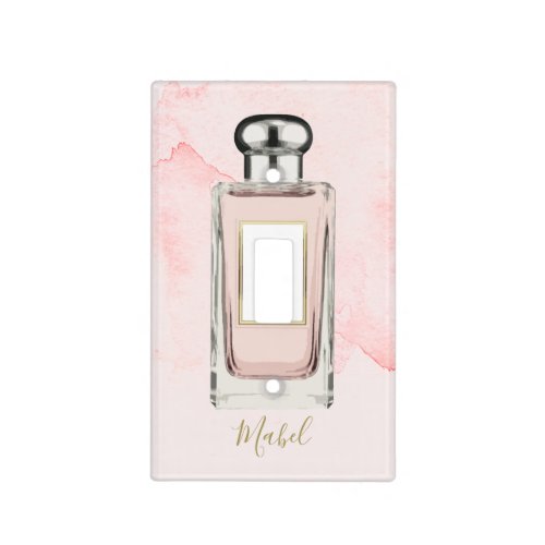 Pink French Perfume Bottle Chic Monogram Personal Light Switch Cover