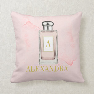 Pink French Perfume Bottle Chic Monogram Personal Throw Pillow