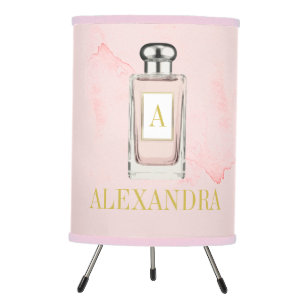 Pink French Perfume Bottle Chic Monogram Personal Tripod Lamp