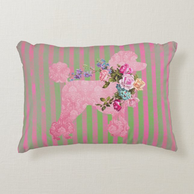 Pink French Poodle Accent Pillow (Front)