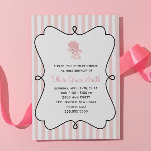 Pink French Poodle Birthday Invitation