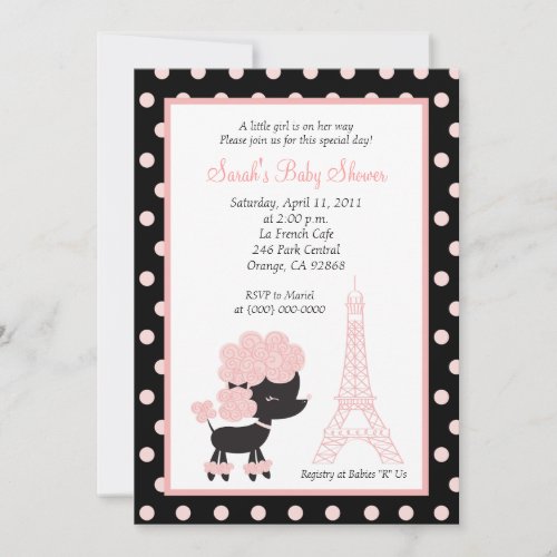 PINK FRENCH POODLE Ooh la la 5x7 Baby Shower Invitation