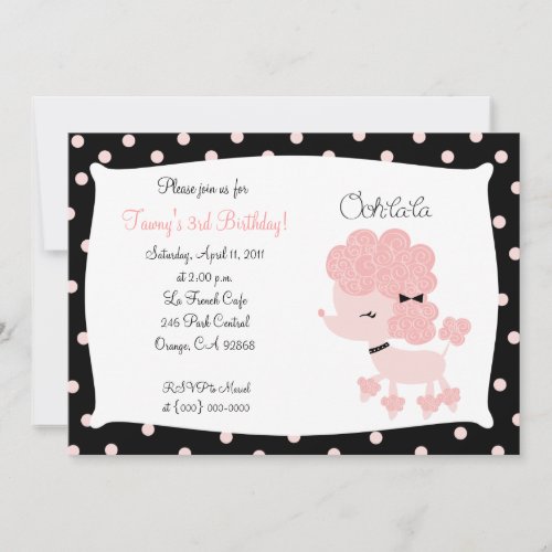PINK FRENCH POODLE Ooh la la 5x7 Birthday Custom Invitation