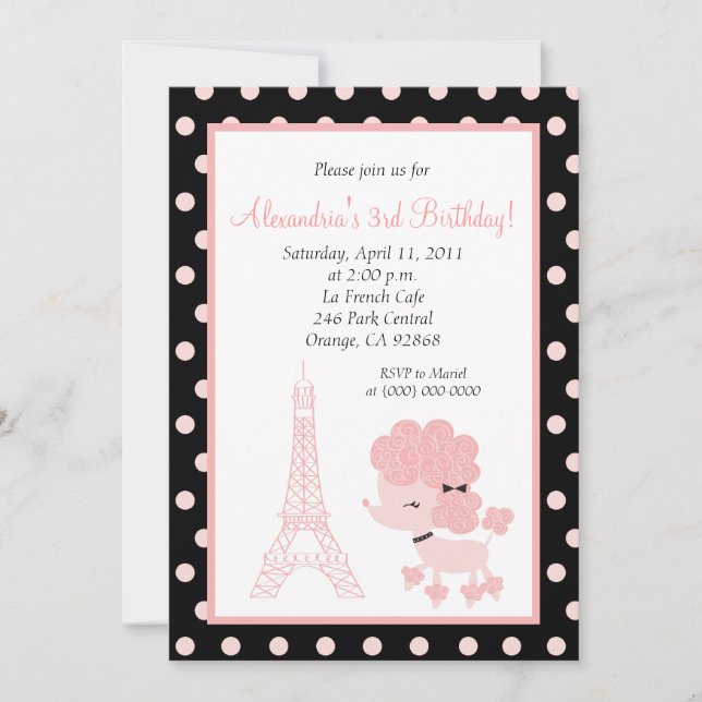 PINK FRENCH POODLE Ooh la la 5x7 Birthday Invitation (Front)