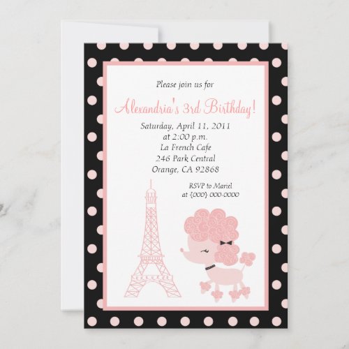 PINK FRENCH POODLE Ooh la la 5x7 Birthday Invitations