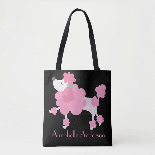 Pink French Poodle Personalize Tote Bag (Front)