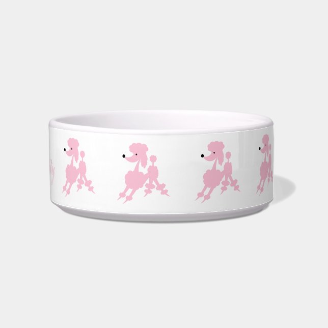 Pink French Poodles Customizable Name Bowl (Right)