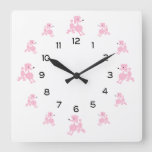 Pink French Poodles Square Wall Clock at Zazzle