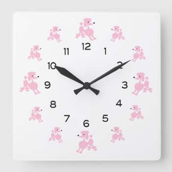 Pink French Poodles Square Wall Clock by PamJArts at Zazzle